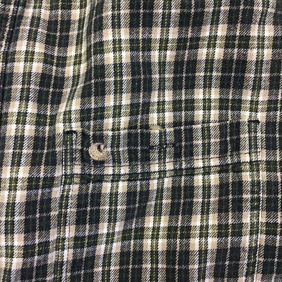 CARHARTT Navy Flannel Long Sleeve Shirt Plaid Button Down Collar Size XL Tall - Picture 2 of 6